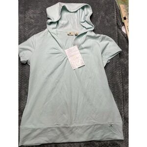 Zuda Womens Mint Green Short Sleeve Hoodie V-Neck Cotton Modal Stretch Large